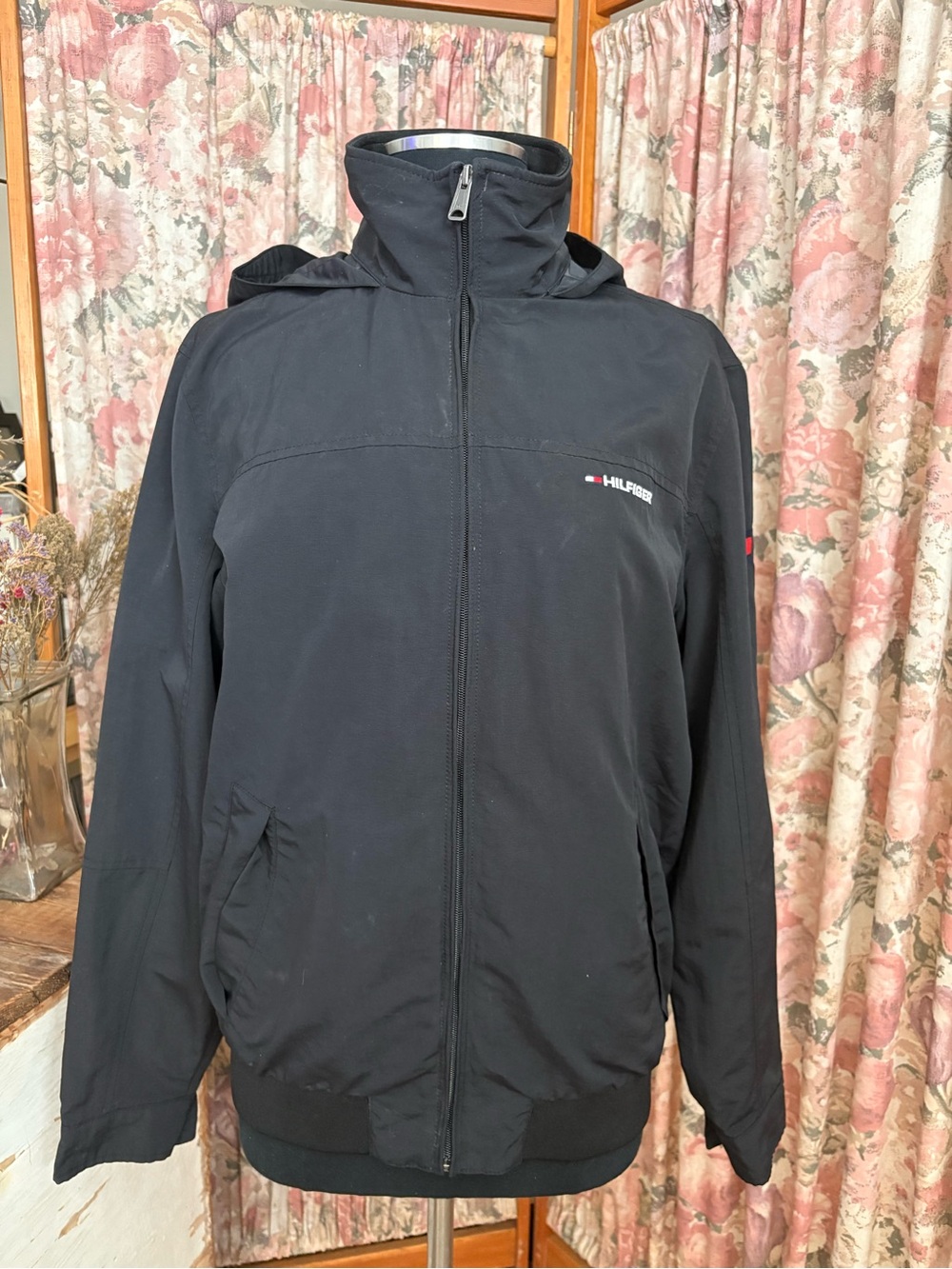 Tommy Hilfiger Black Zip-Up Hooded Lightweight Jacket